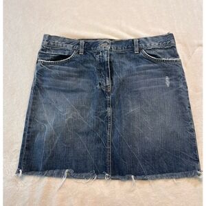 J CREW Denim Skirt Womens 8‎ Blue Jean Stretch Raw Edge Hem Straight Y2K
